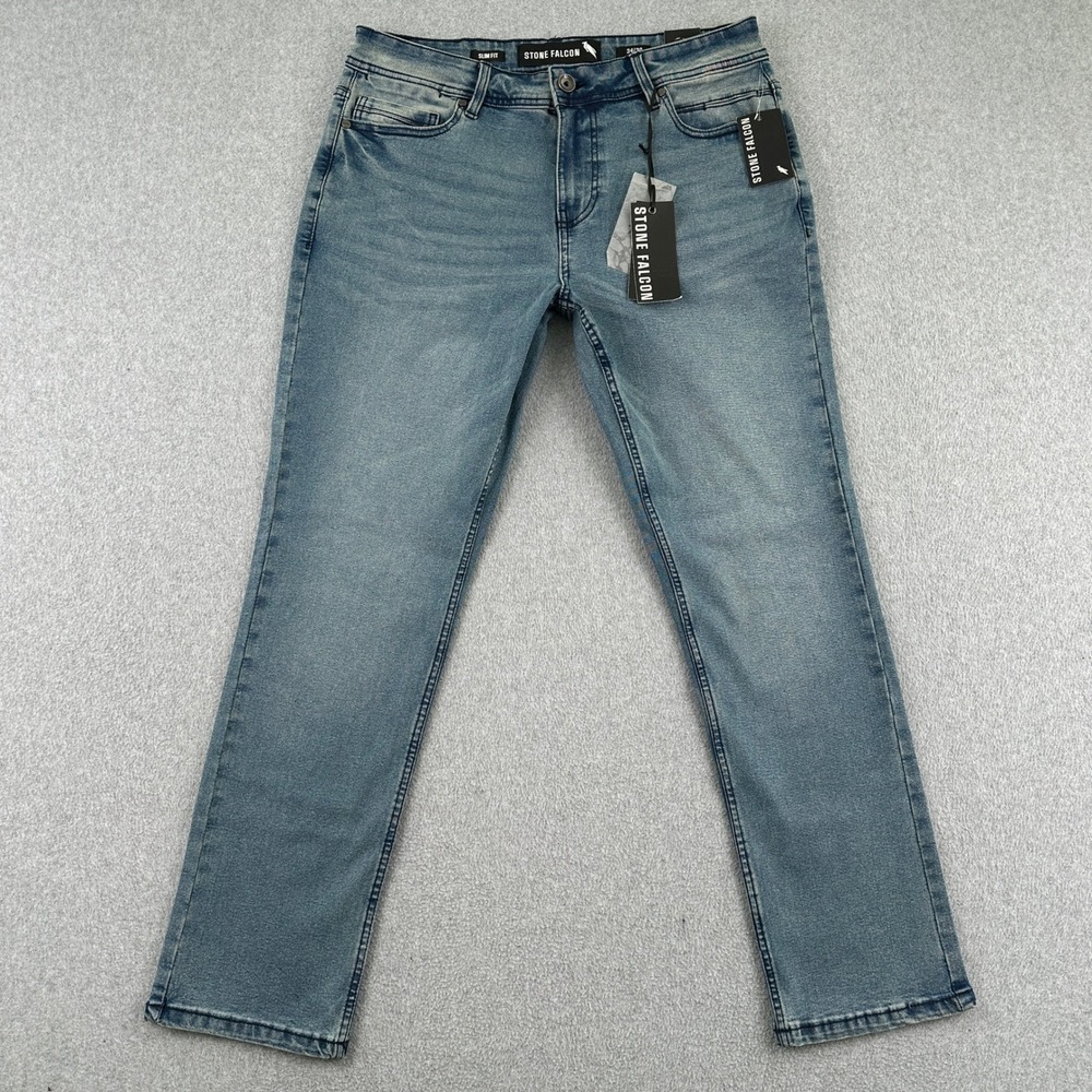 Stone Falcon Jeans Mens 34x30 Light Blue Tint Slim Fit SFJ-93106-LBLT Stretch
